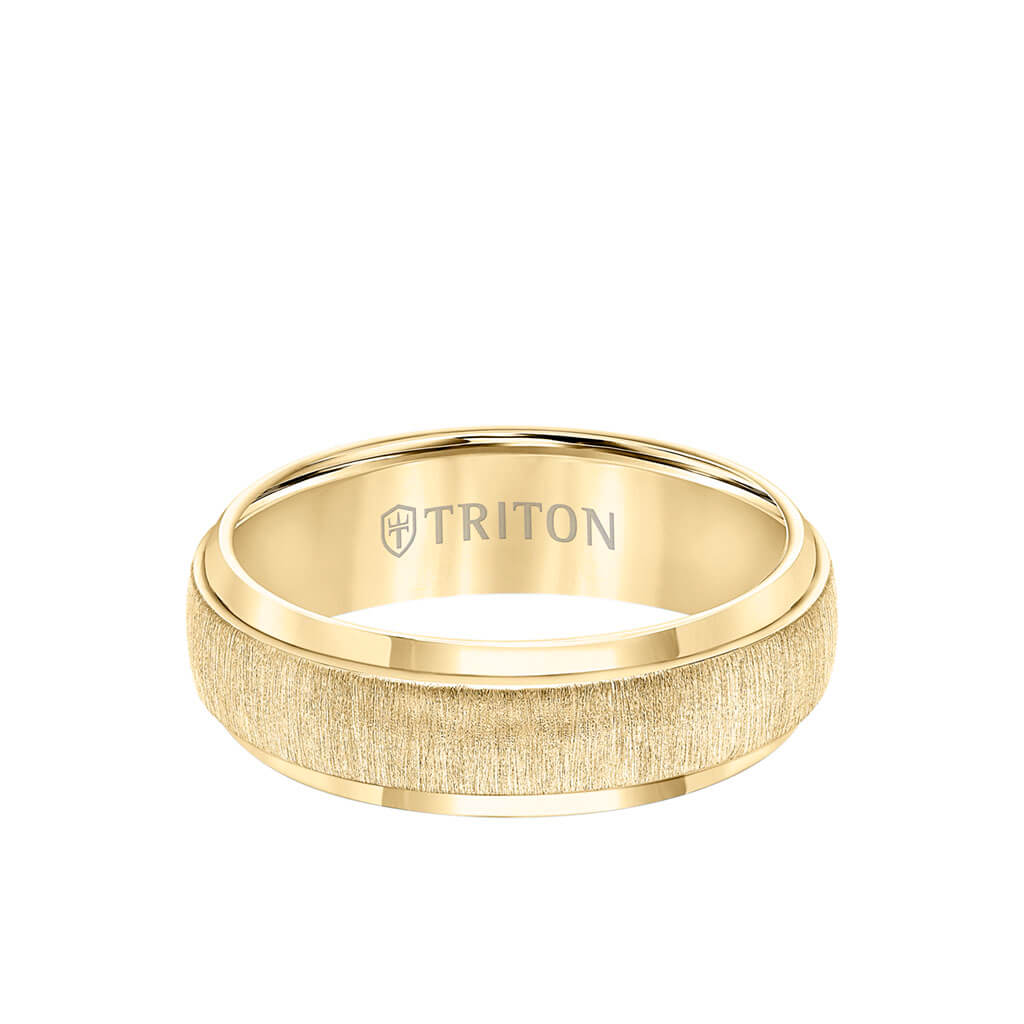 7MM Tungsten Carbide Ring - Brushed Vertical Center and Round Edge