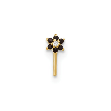 14K 23 Gauge Black & White CZ Flower Nose Post