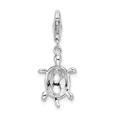 Amore La Vita Sterling Silver Rhodium-plated Polished Turtle Charm with Fancy Lobster Clasp