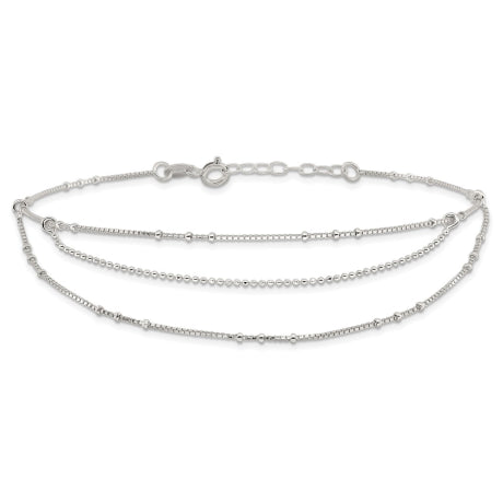 Sterling Silver Polished Multi-Strand 9in Plus 1 in Ext Anklet