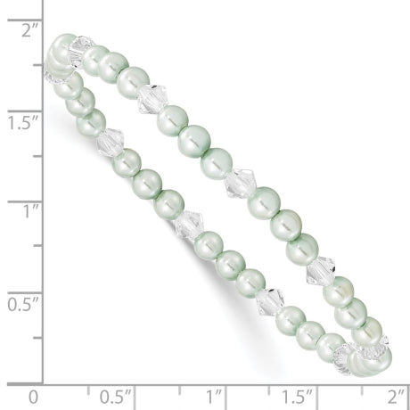 4mm Green Shell Bead & Crystal Child Stretch Bracelet