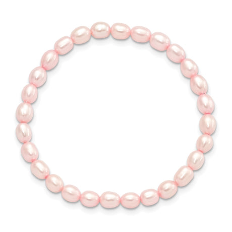 Children's 4-5mm Pink Rice FW Cultured Pearl Stretch Bracelet