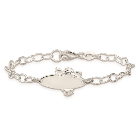 Sterling Silver Polished Angel Baby Engraveable ID Bracelet