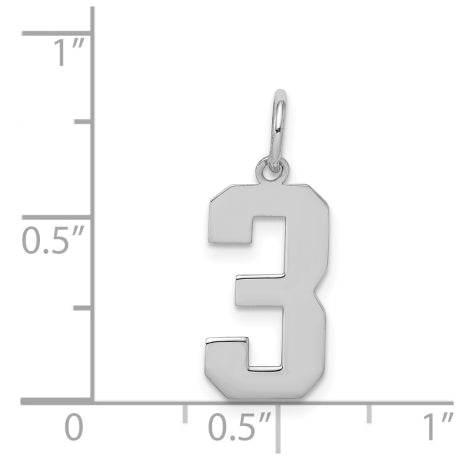 Sterling Silver/Rhodium-plated Polished Number 3 Charm