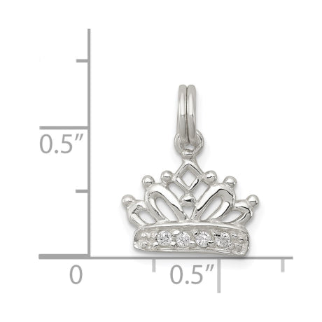 Sterling Silver CZ Polished Crown Charm