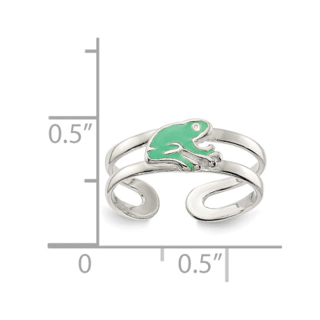 Sterling Silver Green Enameled Frog Toe Ring