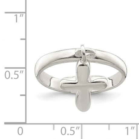Sterling Silver Solid Cross Dangle Ring