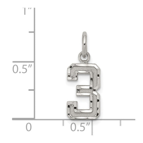 Sterling Silver Rhodium-plated Diamond-cut #3 Charm