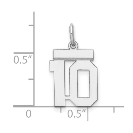 Sterling Silver/Rhodium-plated Polished Number 10 Charm