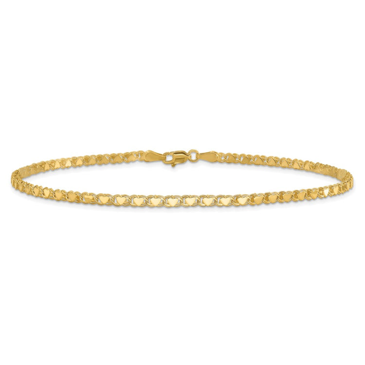 14k Polished Double-Sided Heart 10in Anklet