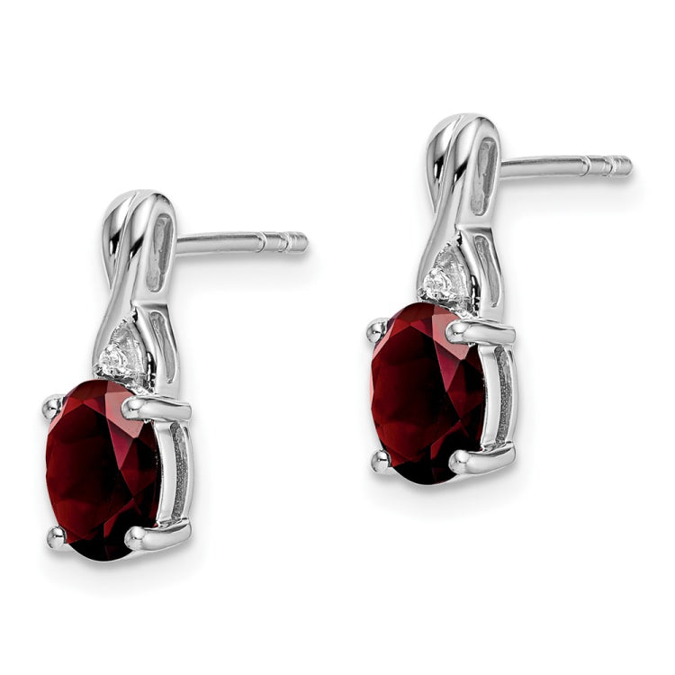 14k White Gold Oval Garnet and Diamond Earrings