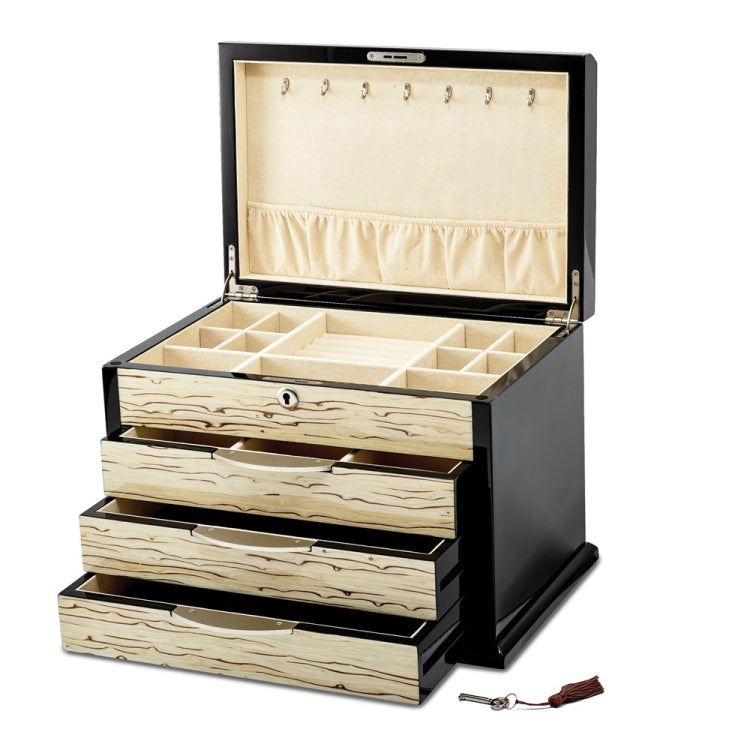 Luxury Giftware Black Oak Veneer w/Iced Maple Veneer 3-drawer Locking Wooden Jewelry Chest