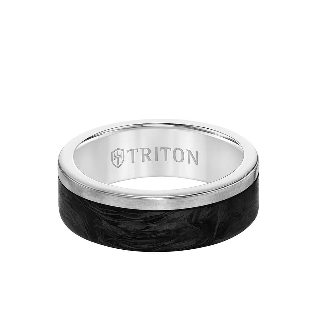 Titanium Graphite Ring 7MM Titanium & Forged Carbon Ring - Flat Profile and Asymmetrical Chan ...