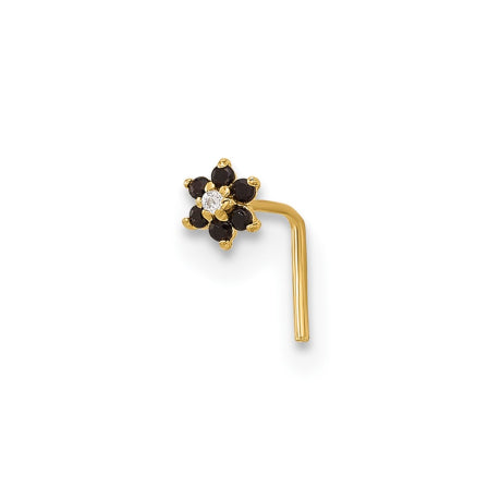 14K 23 Gauge Black & White CZ Flower Nose Post