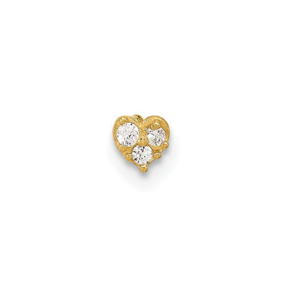 14K 23 Gauge CZ Heart Nose Post