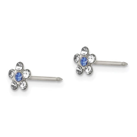 Inverness Stainless Steel Clear & Blue Crystal Post Flower Earrings