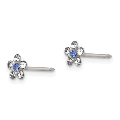 Inverness Stainless Steel Clear & Blue Crystal Post Flower Earrings