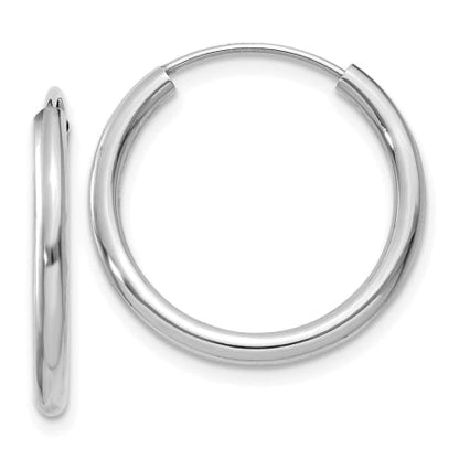 14k White Gold Polished Endless 2mm Hoop Earrings