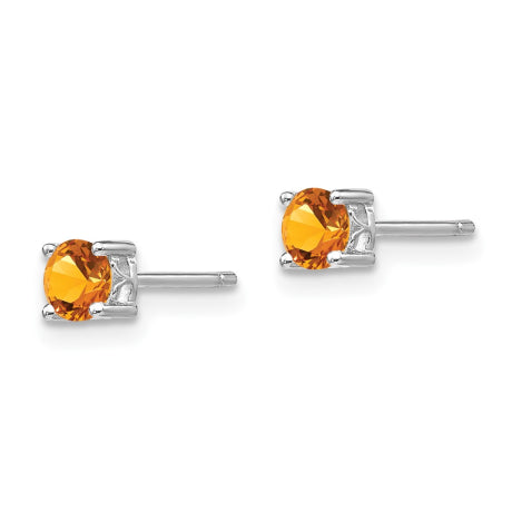 Sterling Silver Rhodium-plated 4mm Round Citrine Post Earrings