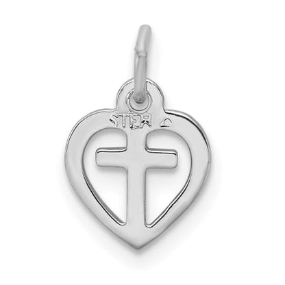 Sterling Silver Rhodium-plated & Vermeil Cross in Heart Charm