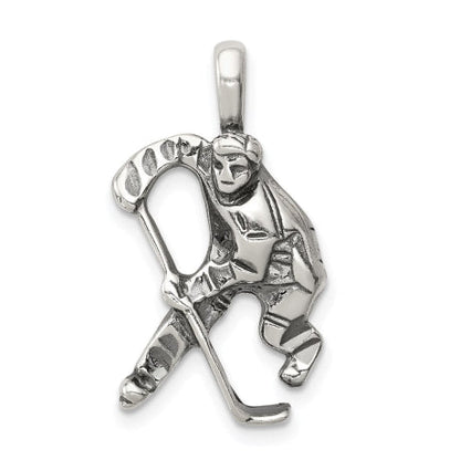 Sterling Silver Antiqued Hockey Player Charm