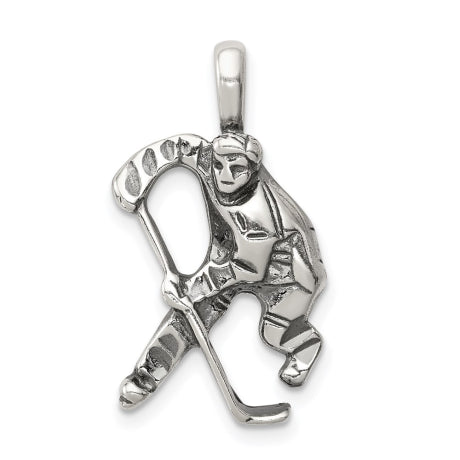 Sterling Silver Antiqued Hockey Player Charm