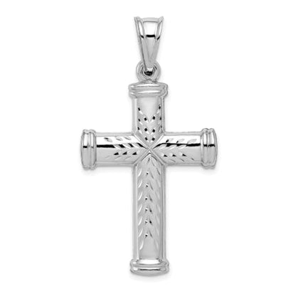 Sterling Silver Rhodium-plated Diamond -cut Reversible Cross Pendant