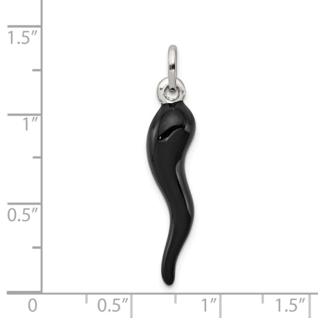 Sterling Silver Black Enamel Italian Horn Pendant