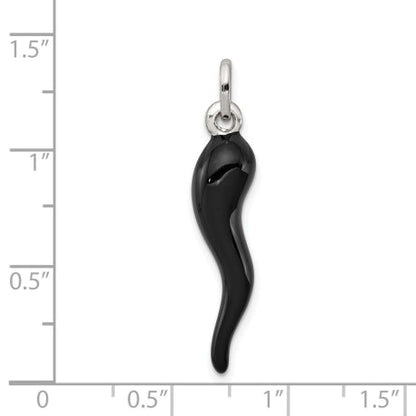 Sterling Silver Black Enamel Italian Horn Pendant