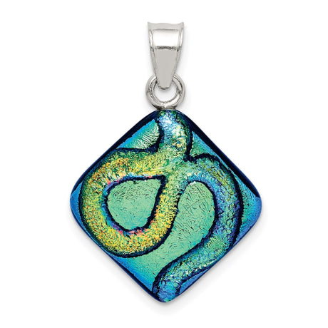 Sterling Silver Multicolor Dichroic Glass Diamond Shaped Pendant