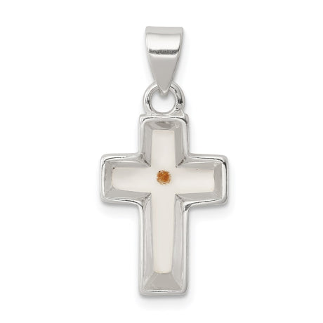 Sterling Silver Enameled with Mustard Seed Cross Pendant