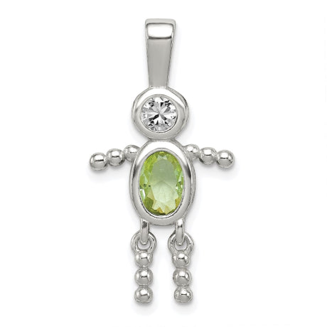 Sterling Silver CZ & August Glass Boy Pendant