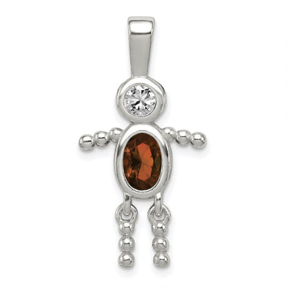 Sterling Silver CZ & January Glass Boy Pendant