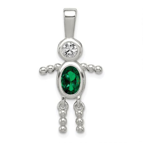 Sterling Silver CZ & May Glass Boy Pendant