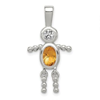 Sterling Silver CZ & November Glass Boy Pendant