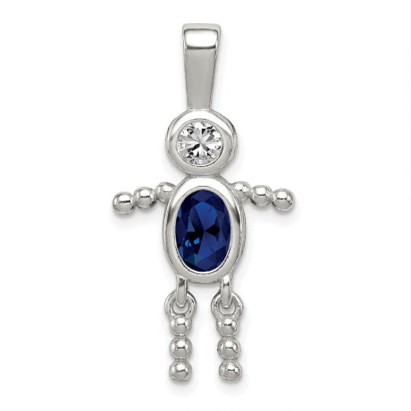 Sterling Silver CZ & September Glass Boy Pendant