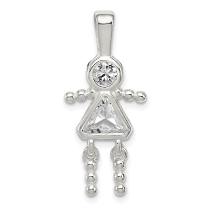 Sterling Silver CZ & April Glass Girl Pendant