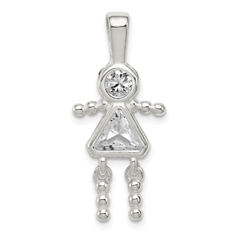 Sterling Silver CZ & April Glass Girl Pendant