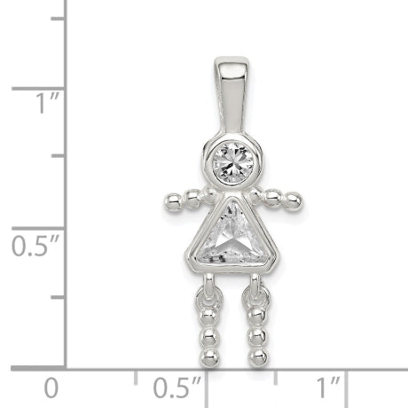 Sterling Silver CZ & April Glass Girl Pendant