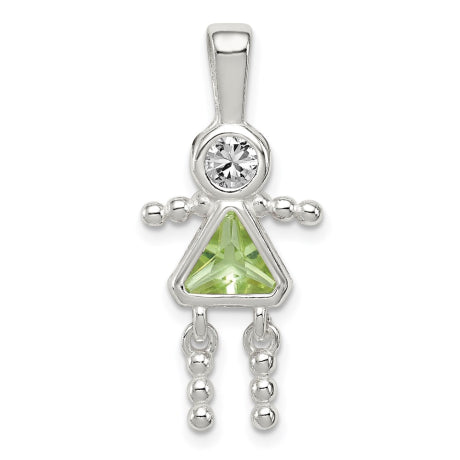 Sterling Silver CZ & August Glass Girl Pendant