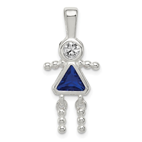 Sterling Silver CZ & September Glass Girl Pendant