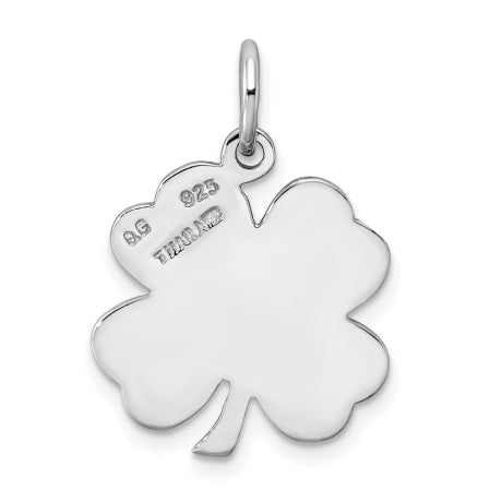 Sterling Silver Rhodium-plated Polished/Textured 4 Leaf Clover Pendant