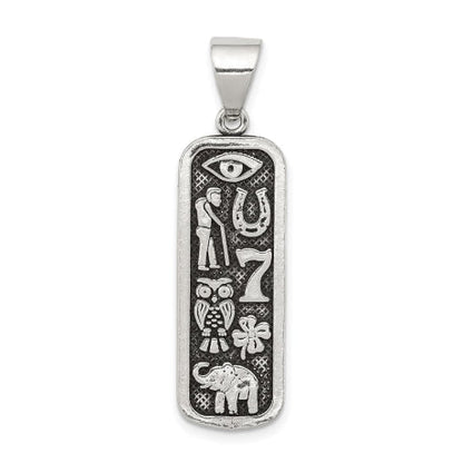 Sterling Silver Antiqued Good Luck Icon Tag Pendant