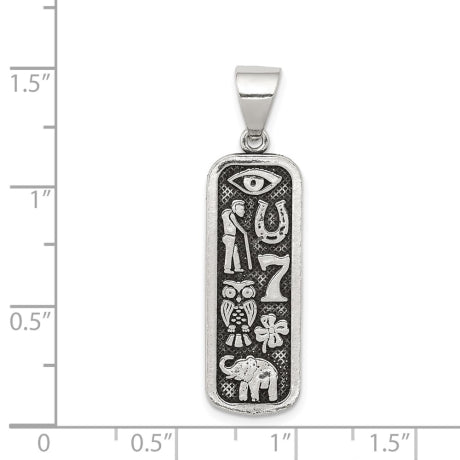 Sterling Silver Antiqued Good Luck Icon Tag Pendant