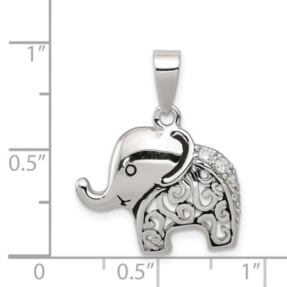 Sterling Silver Antiqued CZ Elephant Pendant