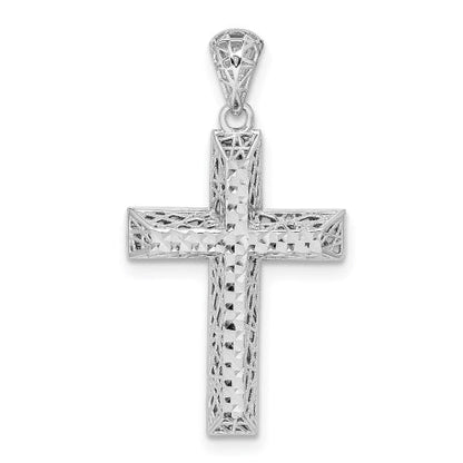Sterling Silver Rhodium-plated Polished D/C Cross Pendant