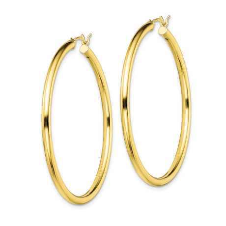 Sterling Silver Gold-Tone Polished 2x45mm Hoop Earrings