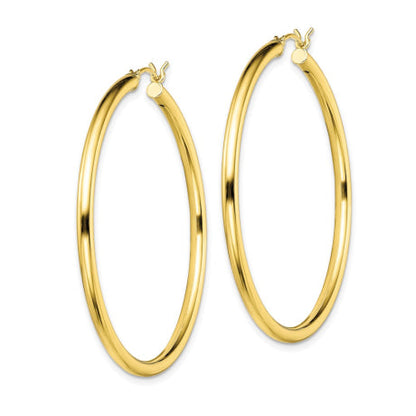Sterling Silver Gold-Tone Polished 2x45mm Hoop Earrings