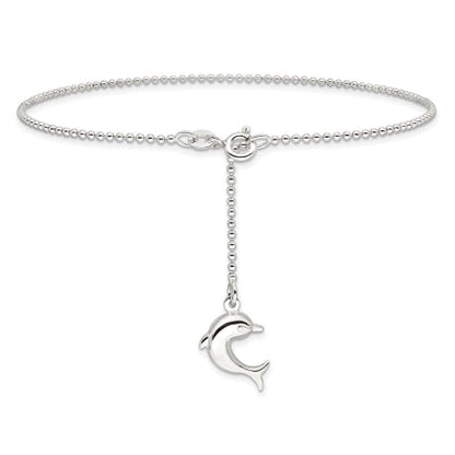Sterling Silver 9in Plus 1in Ext Polished Dolphin Anklet