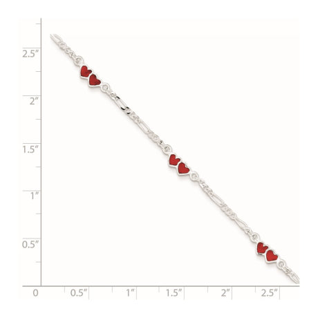 Sterling Silver Enameled Double Heart 5in Plus 1in ext Bracelet